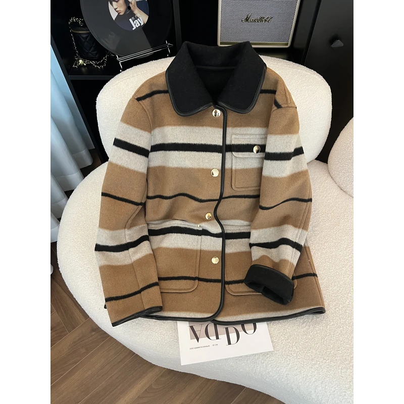 KAISIO早春新款时尚设计气质百搭宽松条纹外套2412115