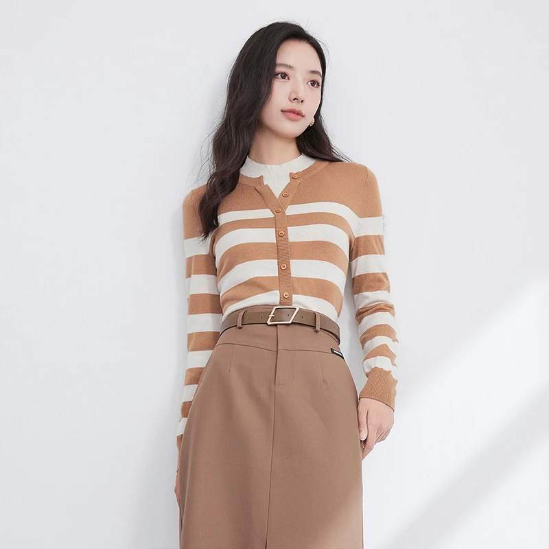 【许半夏推荐】Z4034048毛针织衫 香影条纹针织衫女长袖秋冬季新款