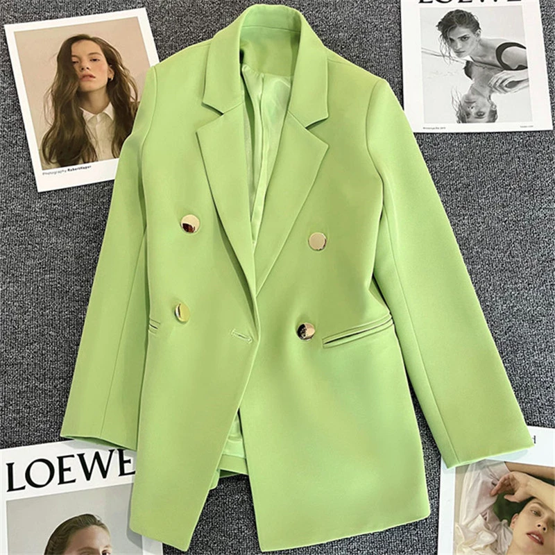绿色西装外套2025春秋新款韩版奶白色西服女休闲百搭高级感上衣女