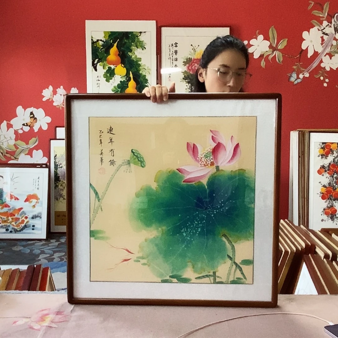国画手写手绘国画作品带框包邮62✖️62