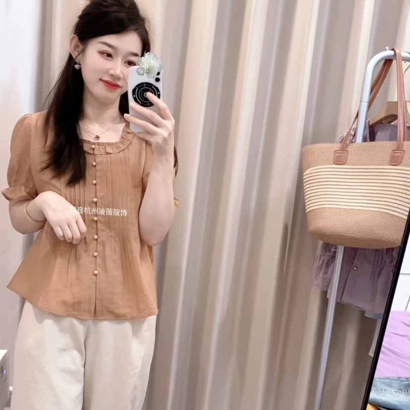 新品百搭木耳边褶皱韩系小衫8623