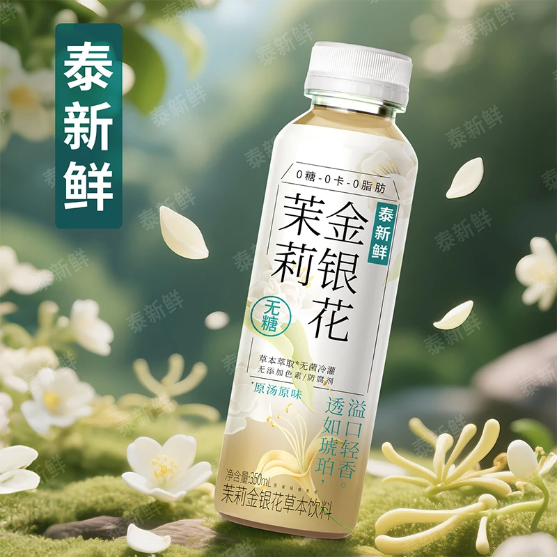 泰新鲜茉莉金银花无糖茶清润消暑清凉回甘草本植物饮350ml*6瓶