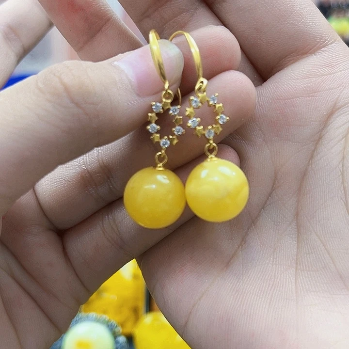 琥珀银S925镶嵌颈饰耳环