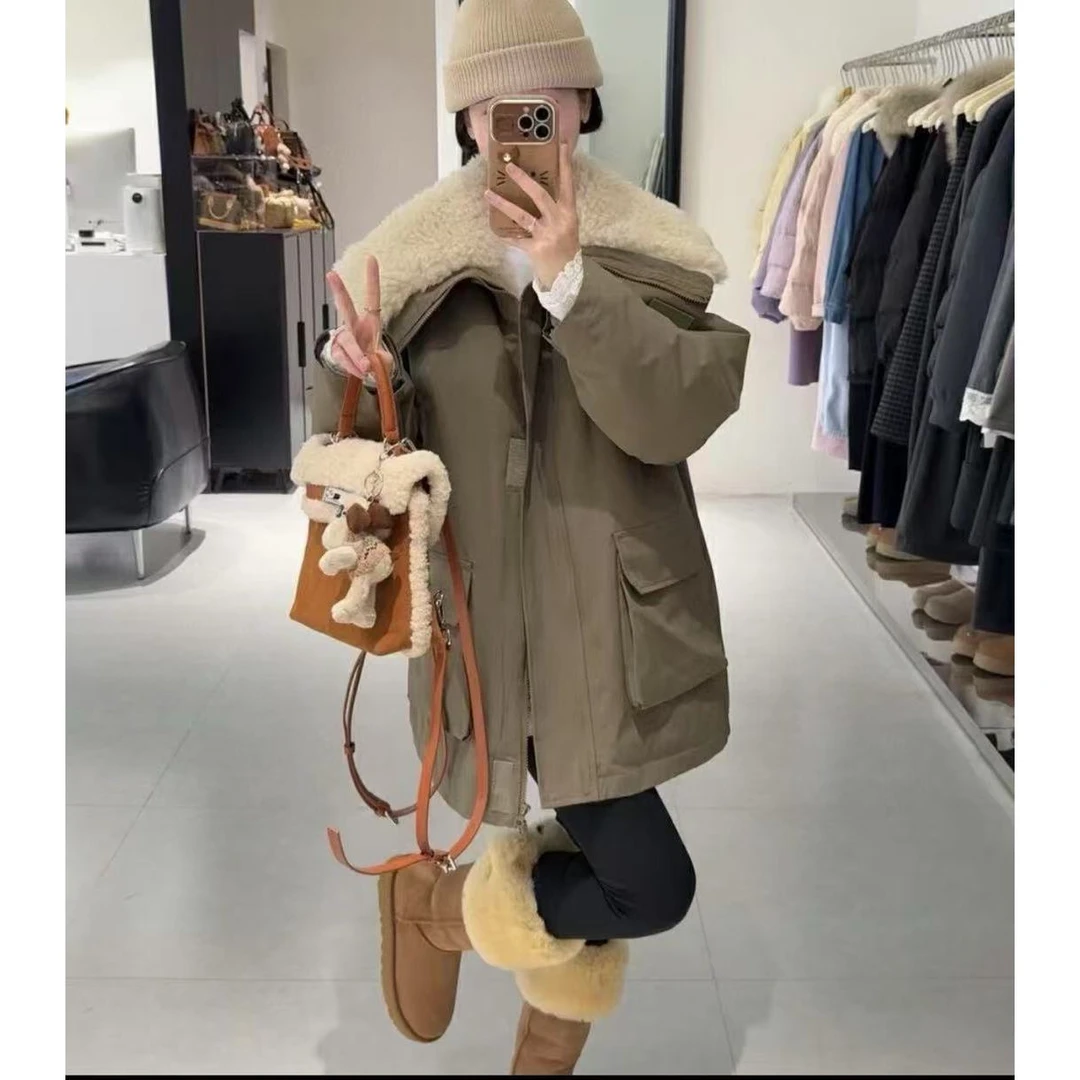 2024露思同款加厚内里毛毛派克保暖冲锋衣女外套中长款休闲大衣