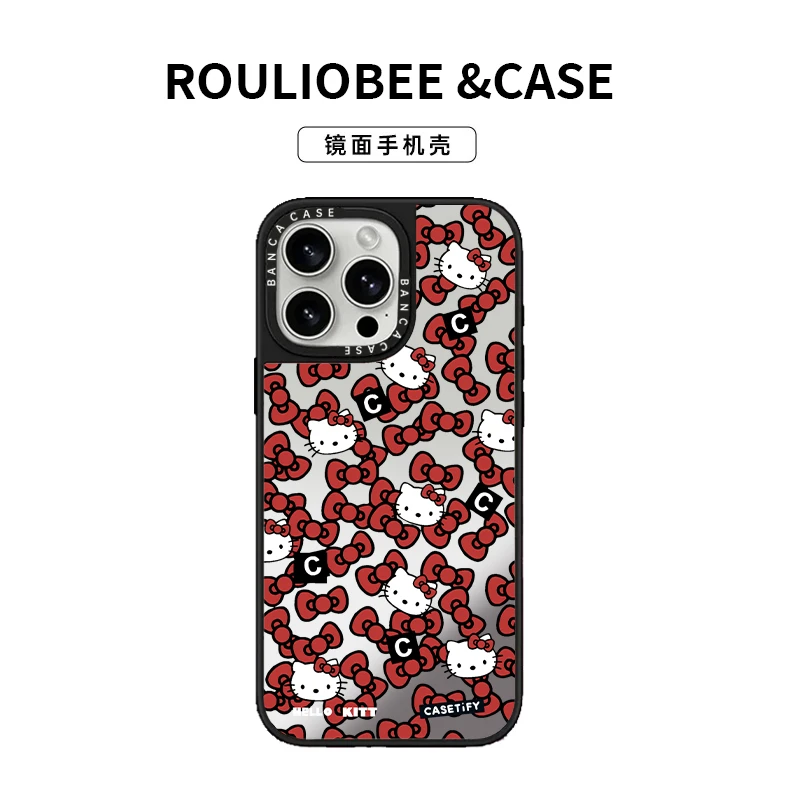 BANCAKT猫蝴蝶结适用苹果15/16promax镜面手机壳14/13/12潮牌11女