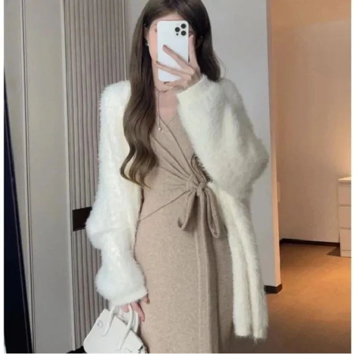 高级感穿搭两件套装织毛衣连衣裙子秋冬季2025新款女装冬季长裙
