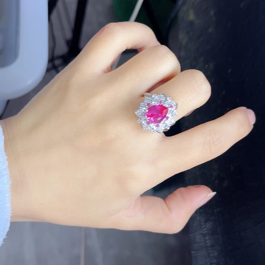 戒指彩色蓝宝石银S925镶嵌