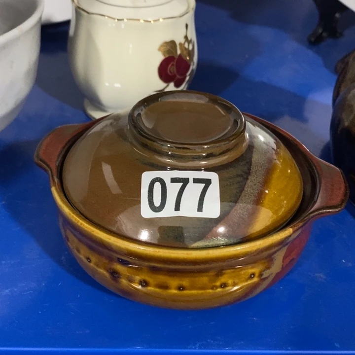 瓷片五厂铁红釉小砂锅炖盅饭盒口径12厘米瑕疵