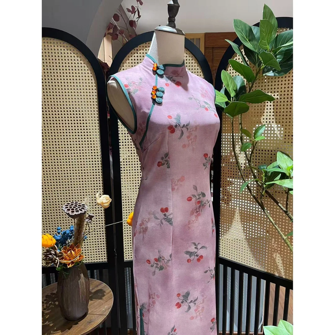 戚薇原创【小樱桃】长118左右新款新中式国风粉色双层旗袍