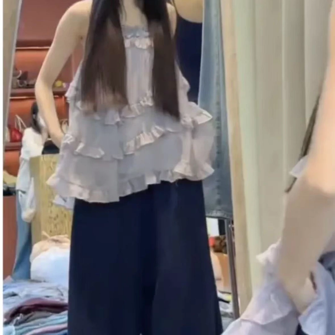 夏季新款花边吊带上衣宽松阔腿裤时尚潮流女装