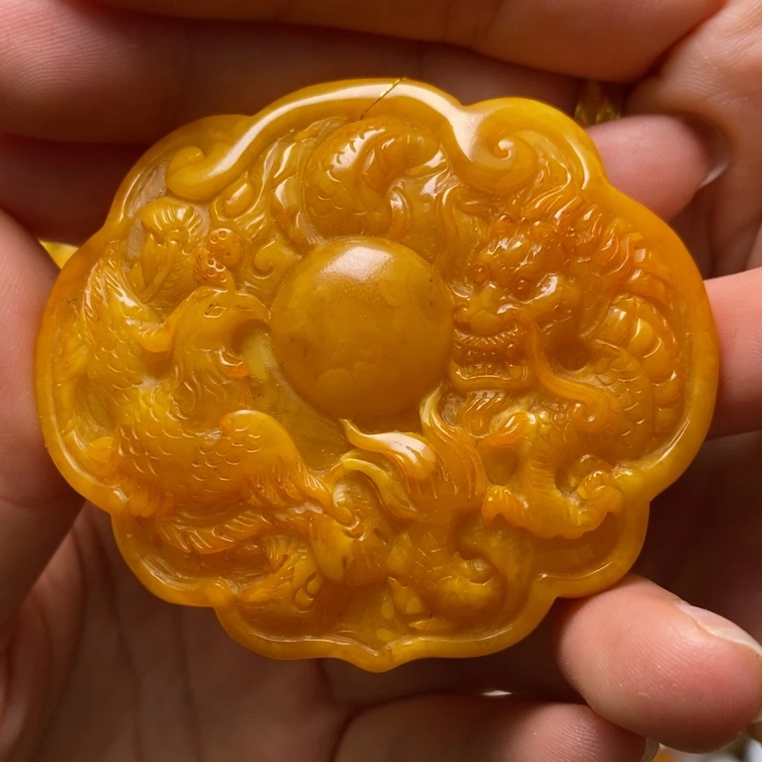 琥珀颈饰未镶嵌龙凤锁