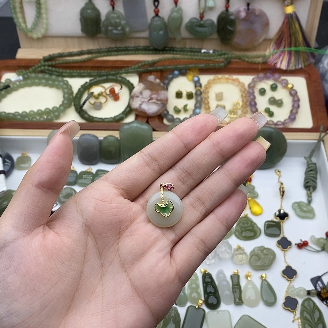 和田玉银S925镶嵌吊坠(不含链)