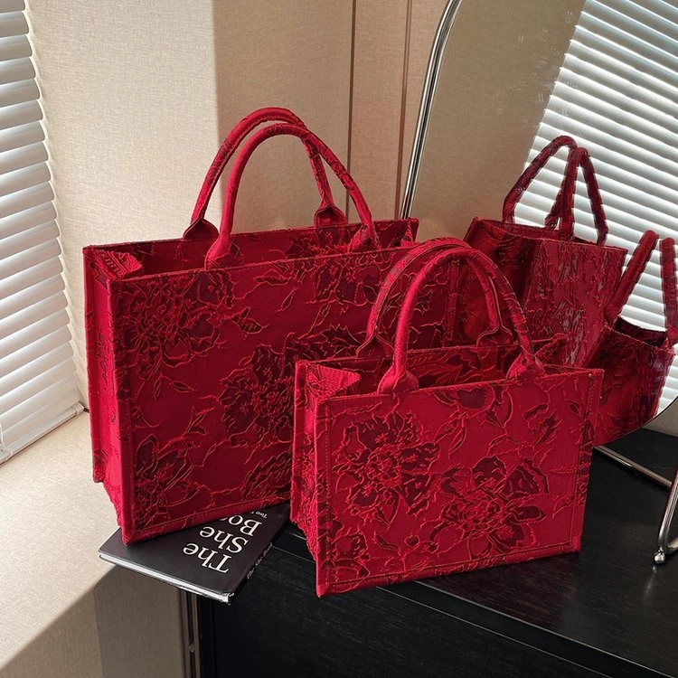 红色包包2025新款大容量手提包轻奢手拎包便携新婚新娘包女结婚包