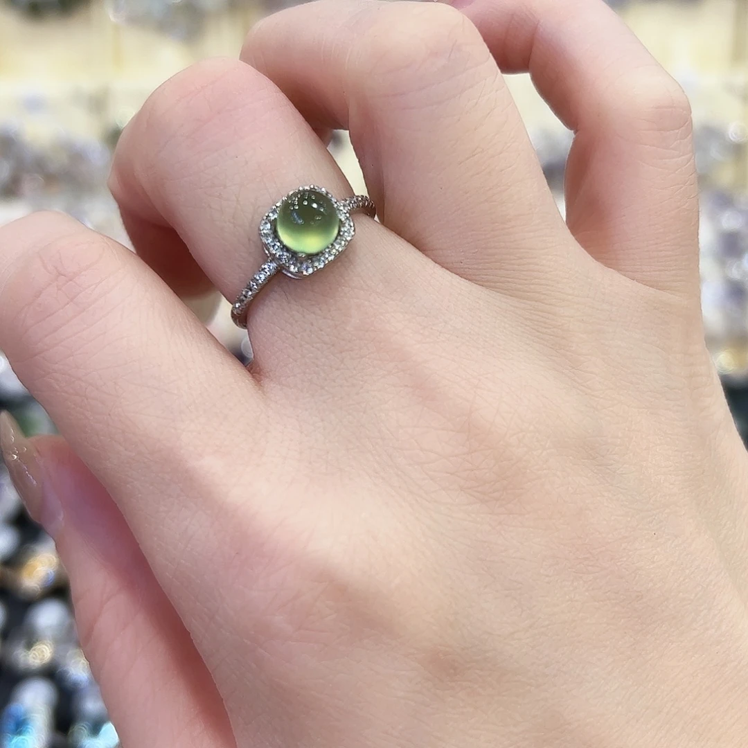 蛇纹石玉银S925镶嵌戒指