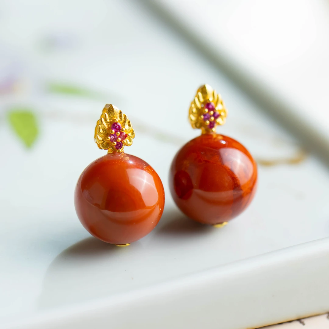 S925银镶嵌南红圆珠吊坠不含链（多样性发货发其一）