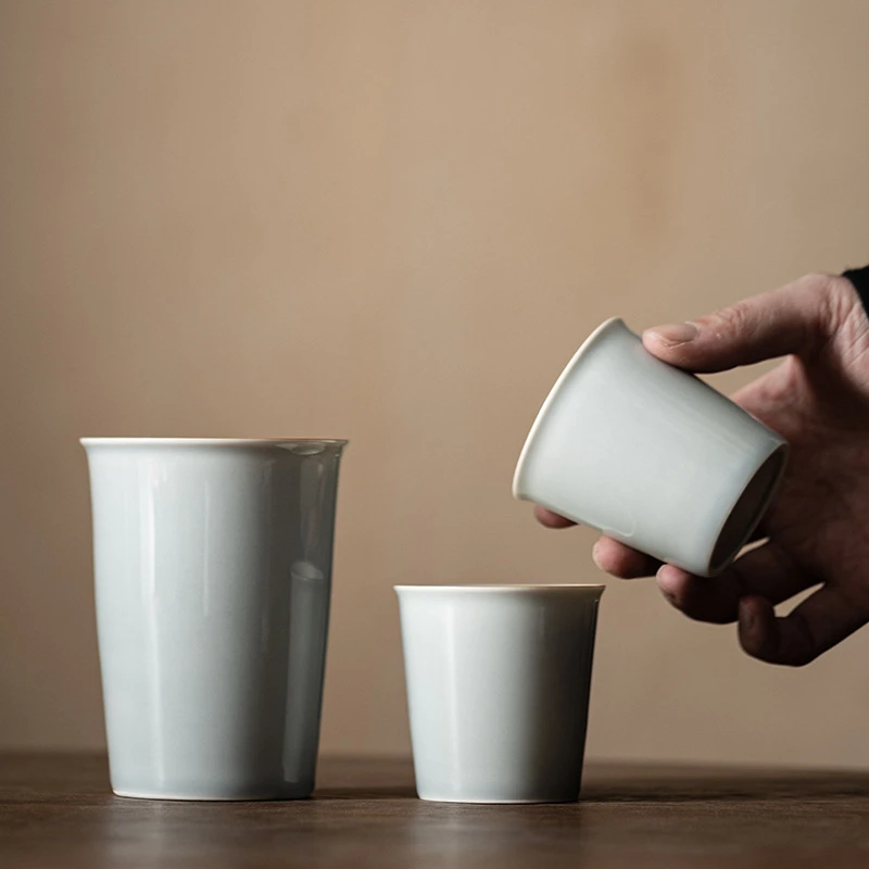 德化白瓷冰灰可乐杯大号手握杯陶瓷水杯大容量茶杯主人杯单杯