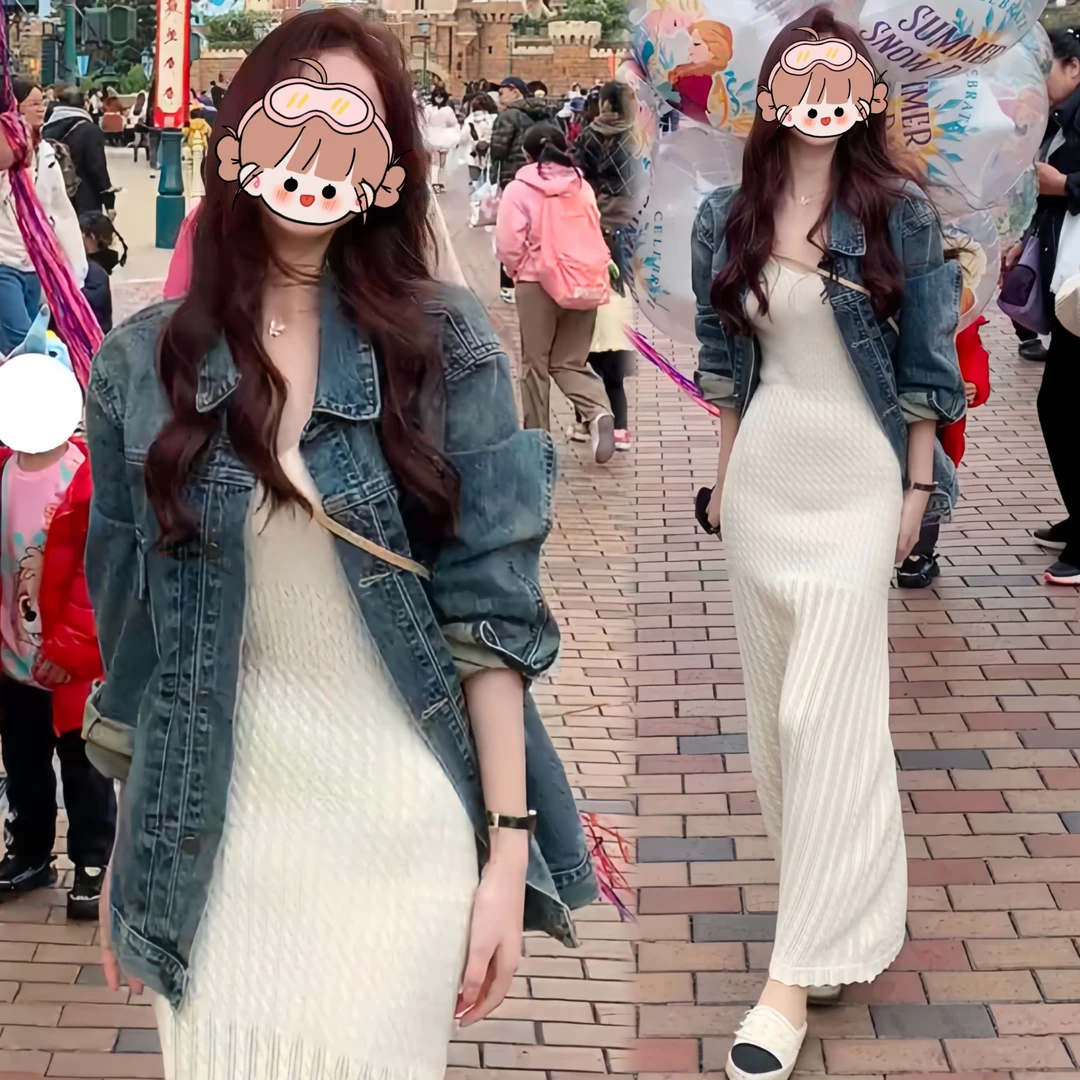 春季纯欲风穿搭2025韩版百搭洋气复古牛仔外套减龄气质针织吊带裙