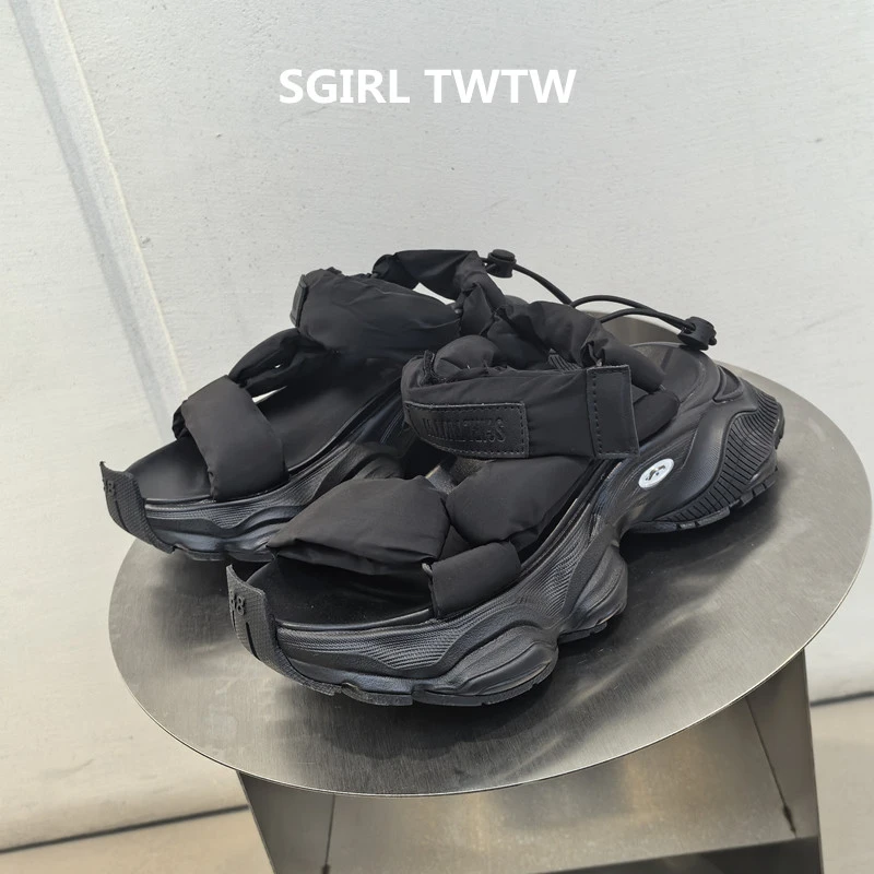 SGIRL TWTW 2025年春夏新款超软厚底魔术贴老爹凉鞋女朋克沙滩鞋