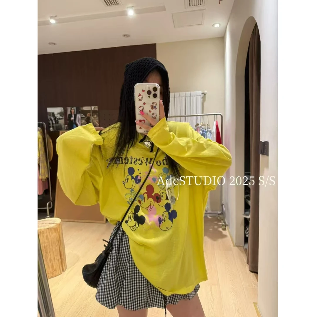 【现货-前后米奇防晒】東room夏季新款韩版米奇印花长袖防晒T恤女