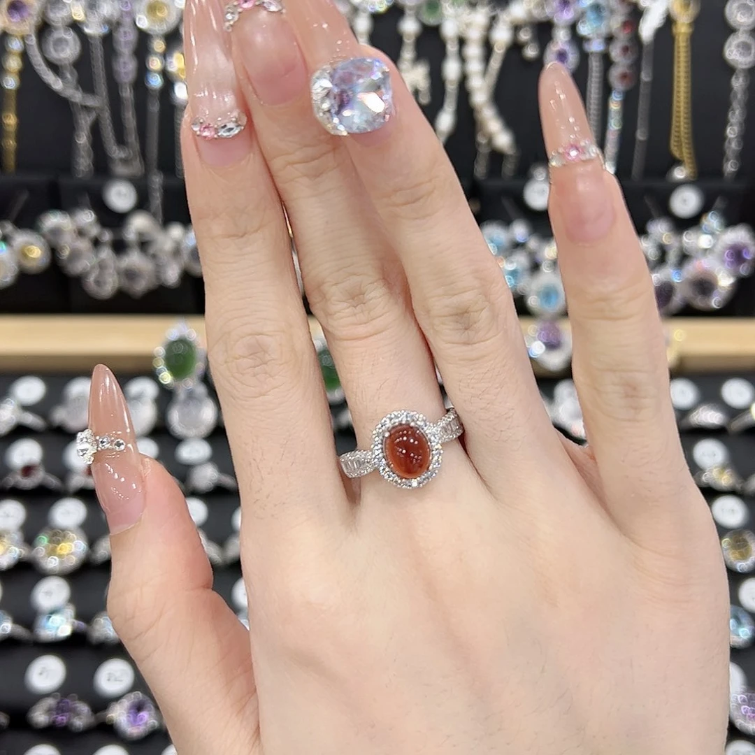 石榴石戒指银S925镶嵌开口