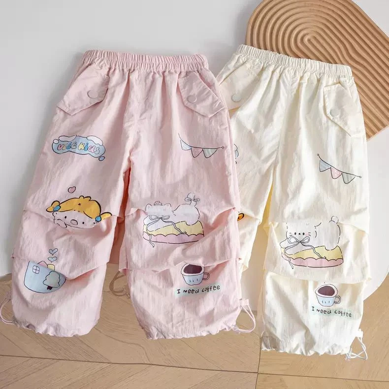 女童春夏韩系卡通休闲裤新款儿童洋气束脚百搭工装长裤裤子工装裤