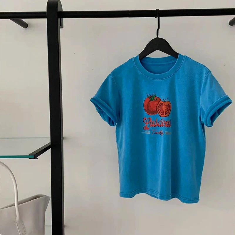 2025夏季新款时尚百搭显瘦短袖T恤趣味番茄圆领韩版上衣显瘦显瘦t