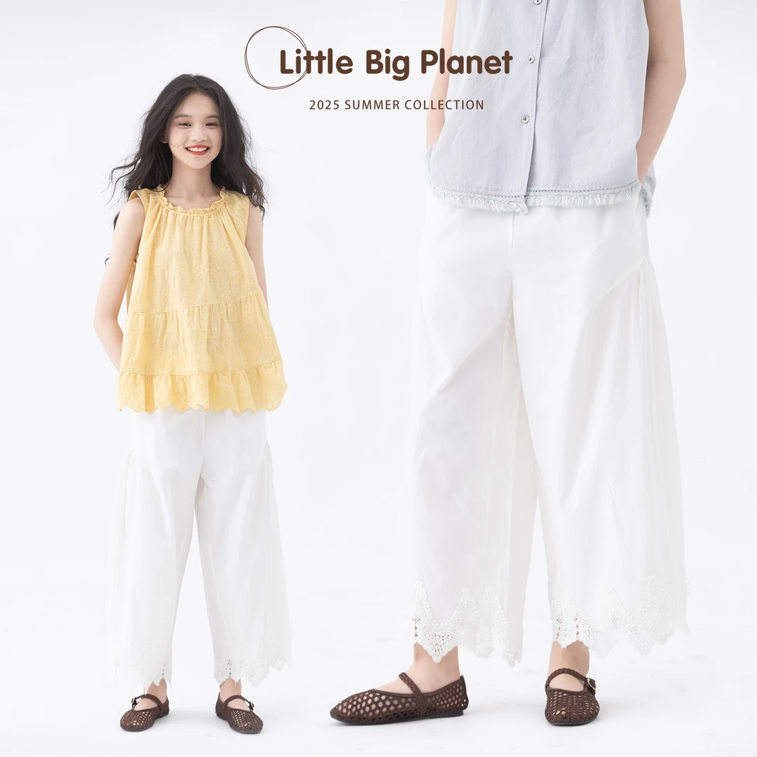 小小大星球童装 莱赛尔凉感棉镂空花边裤 女童夏季慵懒度假九分裤