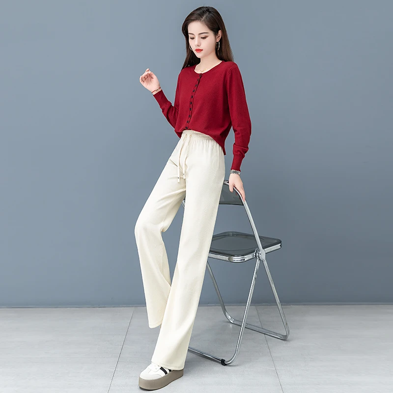 秋冬季外穿阔腿裤女加绒加厚高腰显瘦直筒裤保暖宽松大码休闲裤子