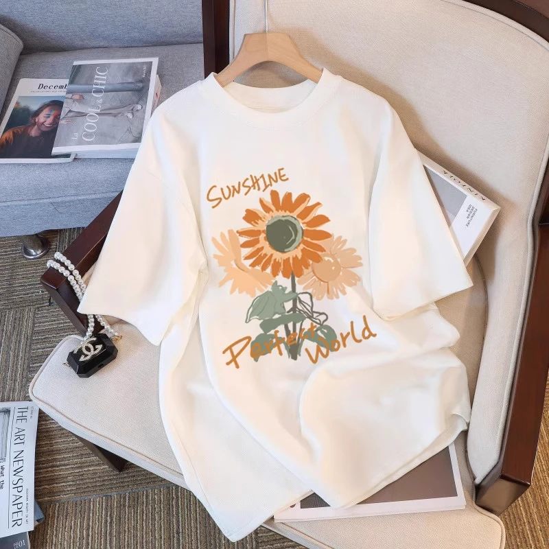 加大码300斤宽松纯色短袖T恤日系潮流小众设计感夏季减龄夏体恤衫