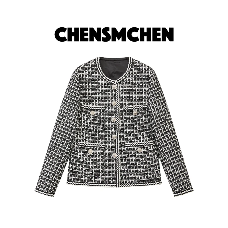 CHENSMCHEN 经典圆领长袖小香外套女复古优雅气质上衣CSW5639TT