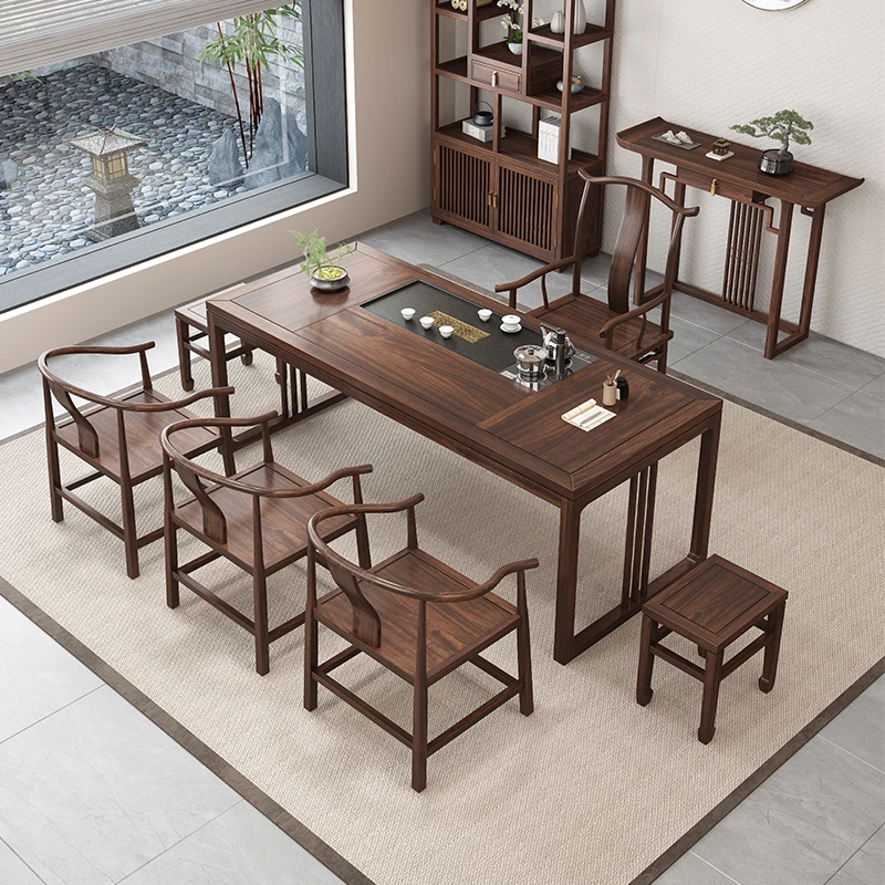 新中式禅意茶桌椅 乌金木泡茶桌阳台家用茶艺茶台桌办公室喝茶桌