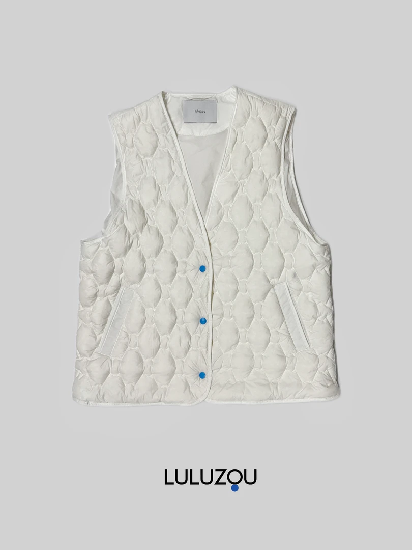 luluzou百搭V领菱格日系宽松潮流鹅绒马甲0003