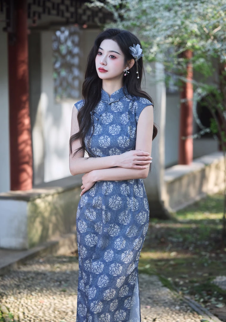 【梦璃】藏青竹节麻改良旗袍气质素雅显瘦显白夏季透气舒适薄款