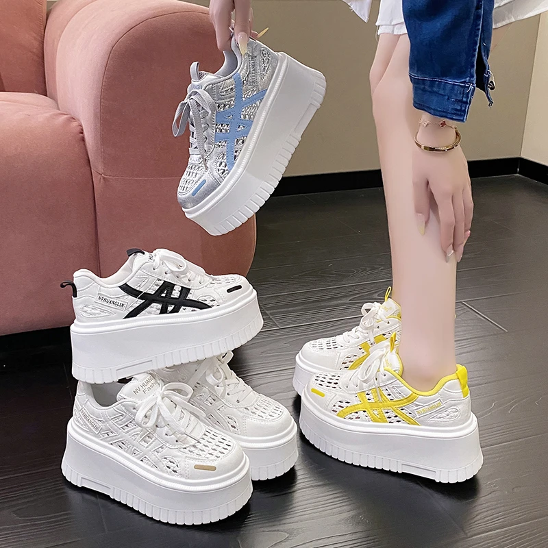 厚底镂空透气编织老爹鞋2025夏季新款透气增高减龄运动百搭休闲鞋