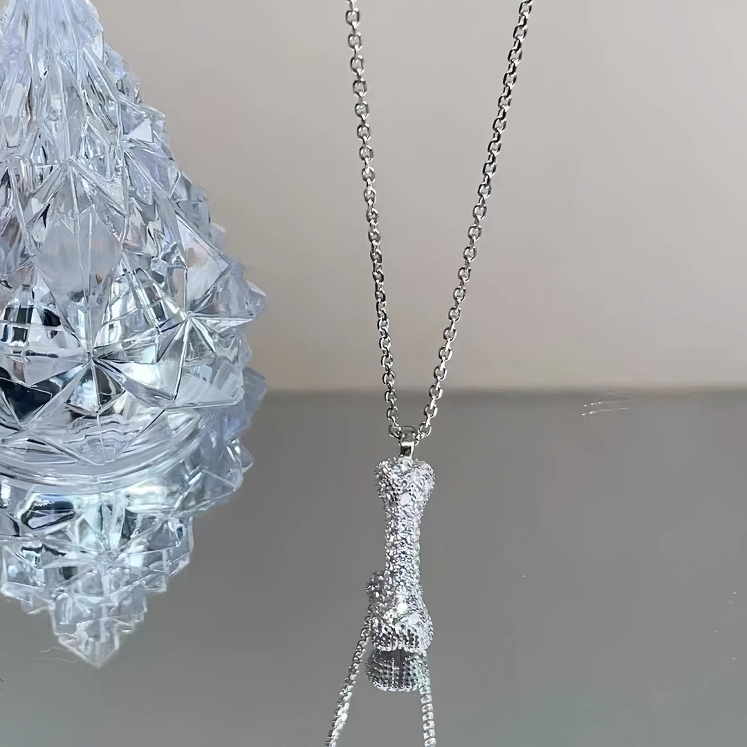 坠链均925银合成锆石 明星同款微镶工艺骨头项链高级感ins风5067