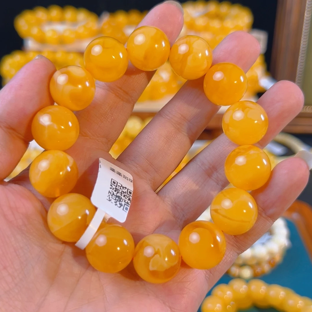 手链琥珀未镶嵌16mm焦皮同料圆珠手串34.2HH