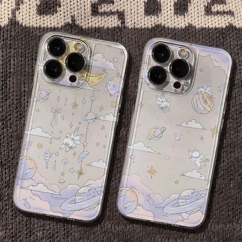 小猫风铃卡通太空手机壳适用于苹果16透明iphone14保护壳1512pro