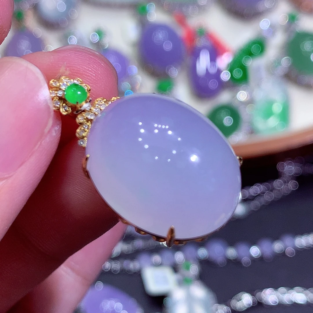 翡翠18K金镶嵌吊坠(不含链)