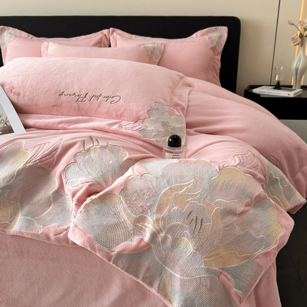 水星高端适用家纺高端轻奢A类冬季牛奶绒四件套加厚珊瑚绒床单少