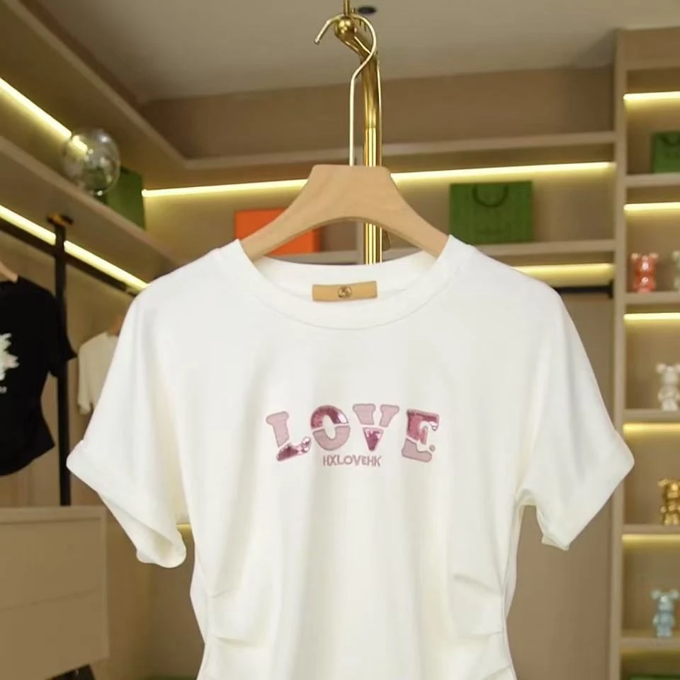 香港素甸新款字母刺绣气质短袖T恤Q25BT2163