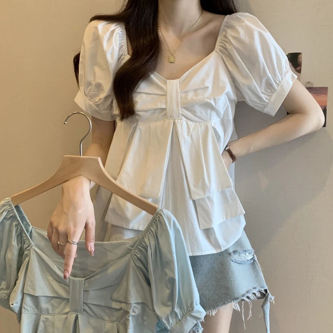 胖MM法式短袖衬衫女2024夏新款遮肉显瘦上衣宽松显瘦女