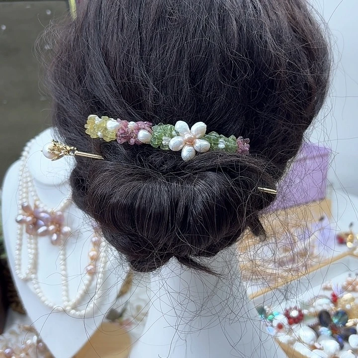 淡水珍珠发饰银S925镶嵌