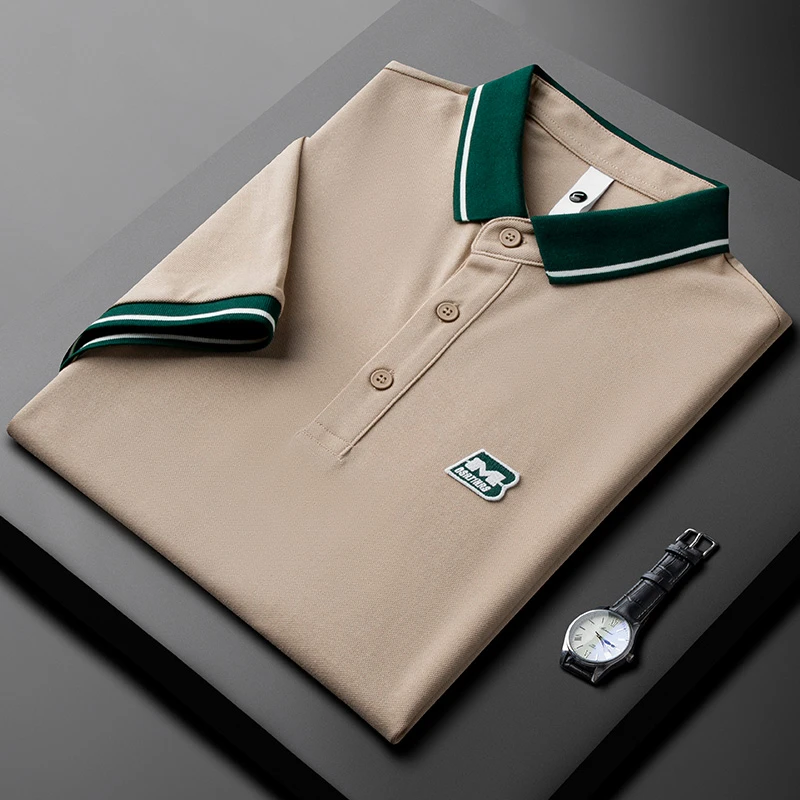 轻奢精致撞色刺绣polo衫男短袖夏季薄款翻领时尚休闲修身半袖上衣