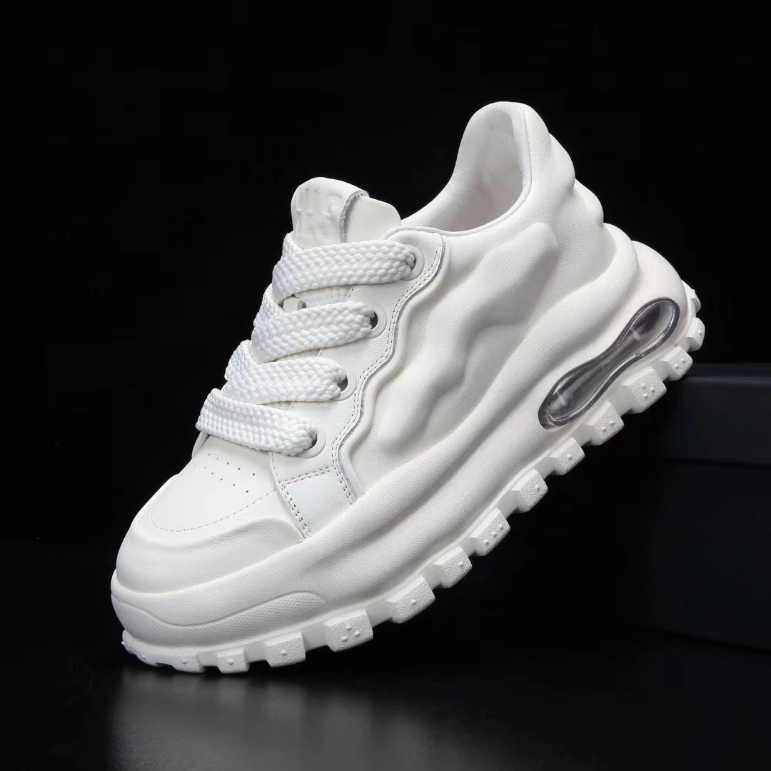 秋季款运动真皮厚底增高休闲男鞋头层牛皮包底透气男鞋百搭时尚跑