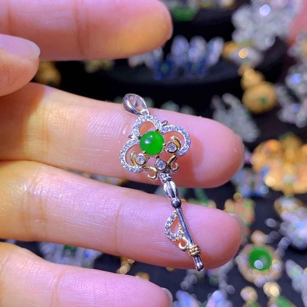 翡翠银S925镶嵌吊坠(不含链)天然翡翠