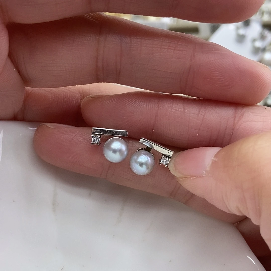 海水珍珠银S925镶嵌耳饰