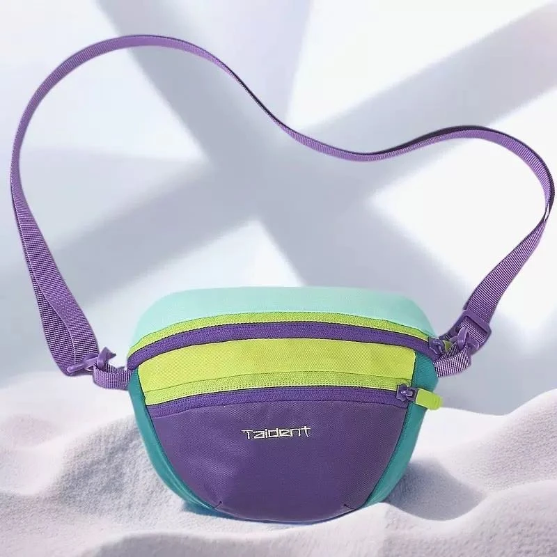 多巴胺撞色防泼水尼龙斜挎包运动时尚户外防水休闲女士拼色斜跨