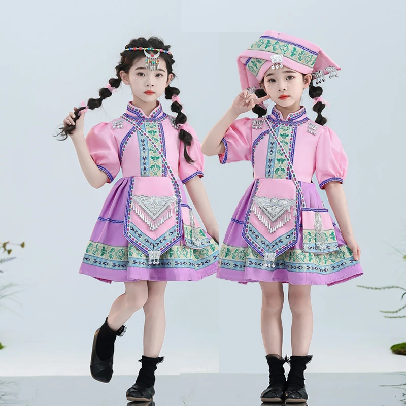 六一苗族哈尼族儿童服装女童彝族幼儿园民族红山果哈尼宝贝演出服