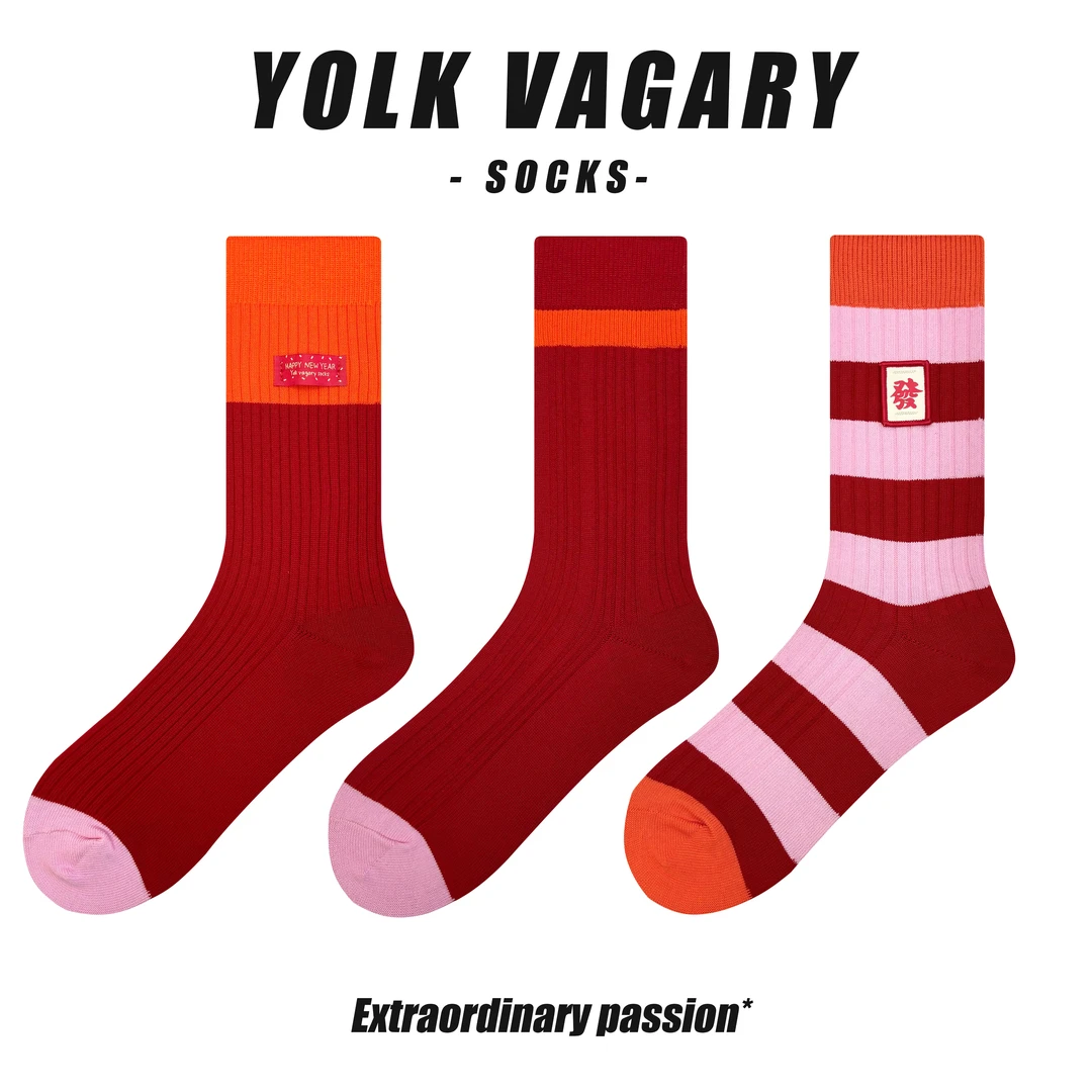 yolkvagary韩版潮流设计师女中筒纯棉袜子女袜春秋长筒堆堆袜ins