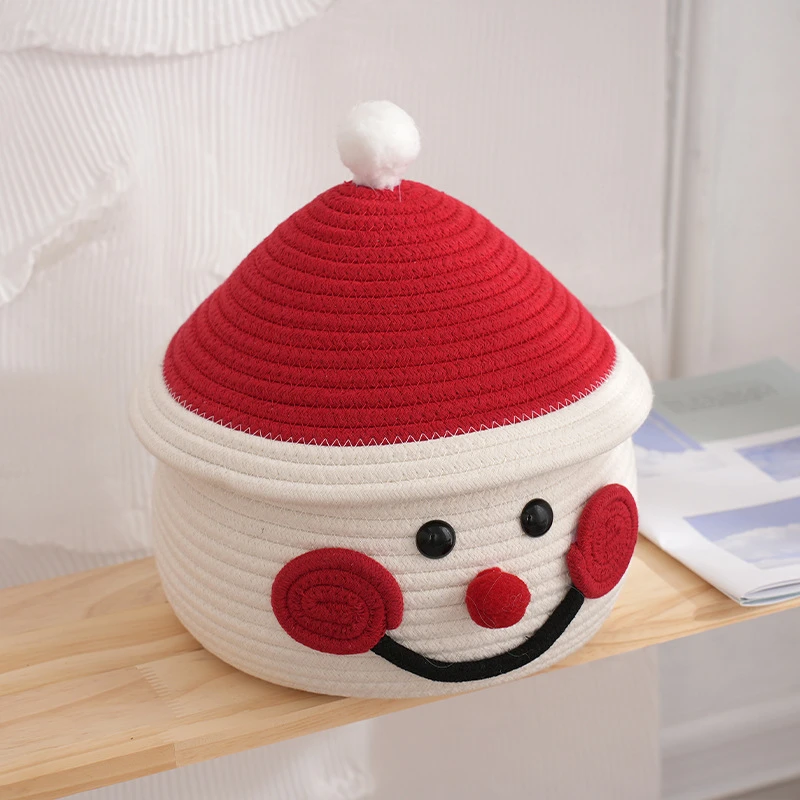 桌面棉绳收纳筐圣诞款雪人办公台整理收纳盒棉线编织方程收纳筐